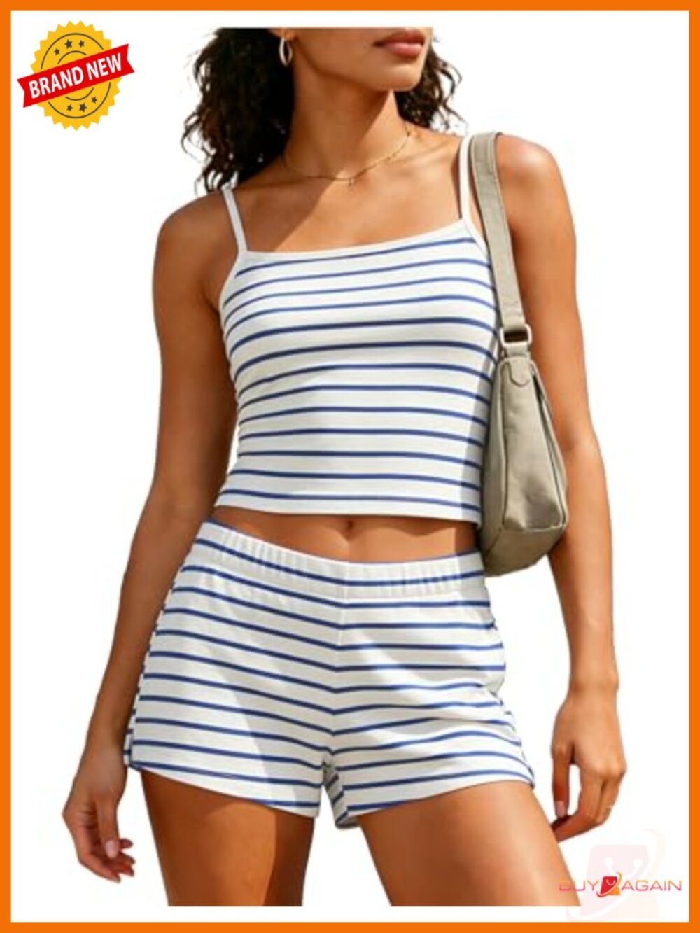 Y2K Striped Cotton Crop Top Shorts Set Lounge Casual Beach Vacation 2 Piece